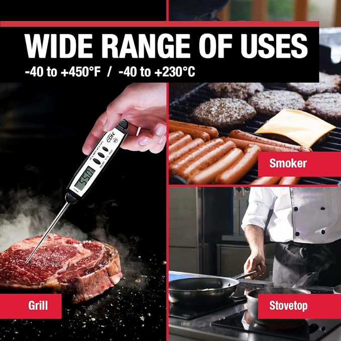 CDN Waterproof Digital Cooking Thermometer Instant Read 2.75" Stainless Shatterproof Ideal for Meat, Poultry, BBQ NSF Certified, Black (DT450X)