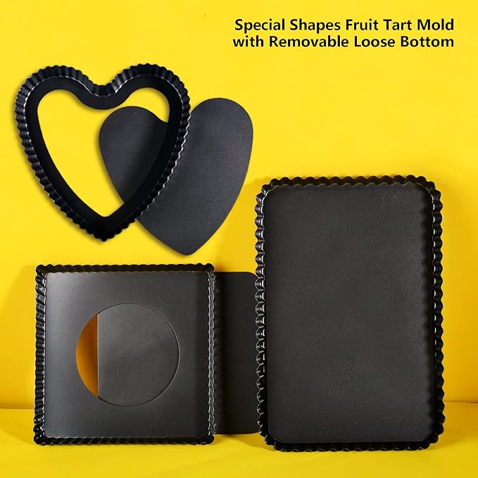 Special Shapes Fruit Tart Pan with Removable Loose Bottom Non-stick Carbon Steel (12 inch Rectangle)