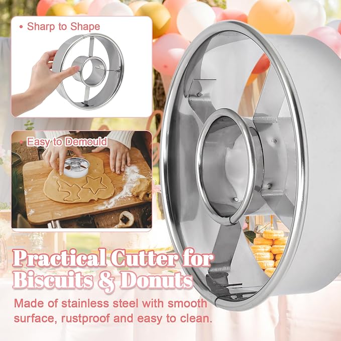 Luomorgo 2 Pack Stainless Steel Donut Cutter 3.86 Inch - Heavy Duty Doughnut Cutter Baking Tools for Donuts, Bagels, Cookies & Biscuit Pastries - Home & Professional Use