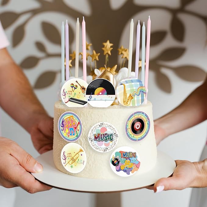 36PCS Edible Musical Cupcake Toppers Wafer Paper Music Symbol Cake Picks Music Concert Cake Topper CD Piano Violin Cupcake Picks for Concert Theme Party Decor