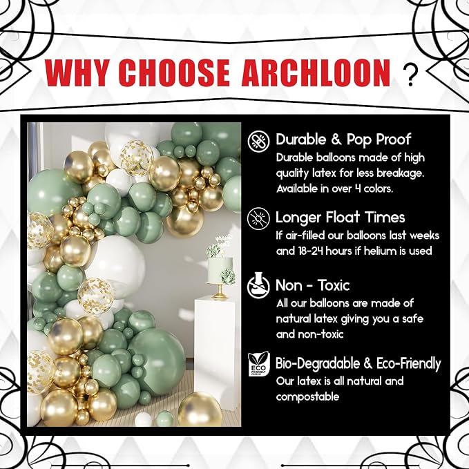 Archloon Sage Green Balloon Arch Kit, 150Pcs Green balloon Garland Kit Of Different Sizes 18 12 10 5 Inch for Birthday Baby Shower Gender Reveal Wedding Party Decoration