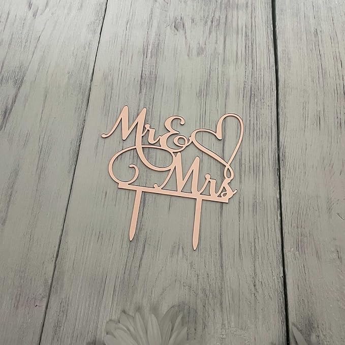 Mr and Mrs Cake Topper - Bride and Groom Sign Wedding/Engagement Cake Toppers Decoration, Mirror Rose Gold Acrylic