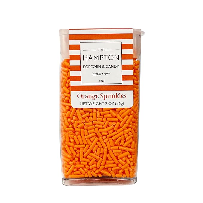 Bright Orange Sprinkles Jimmies 2 oz, Sprinkles For Cake Decorating, Baking, Ice Cream & More, The Hampton Candy Company