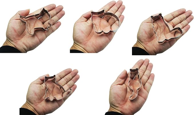 Cat Cookie Cutters Set,5 PCS Cat Shaped Stainless Steel Molds for Cookies,Biscuit,Vegetable,Fruit,Baking Pastries Doughs