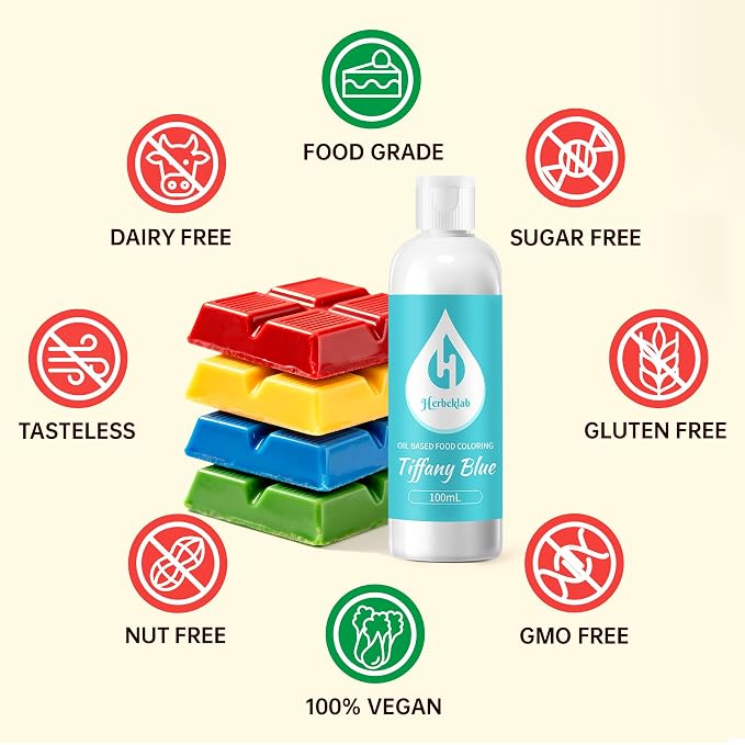 Tiffany Blue Oil Based Food Coloring for Chocolate – Herbeklab 100ml Professional Concentrated Oil Food Dye for Candy Melts, Chocolate, Cake Pops, Strawberries & Baking