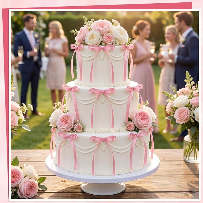 30 Pack Bow Cake Toppers Rose Pink Ribbon Bows for Cake Bow Cupcake Toppers Pink Bow Birthday Decorations for Baby Shower, Wedding, Engagement, Bachelorette Party, Graduation Decoration