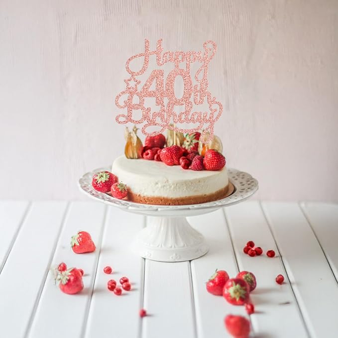 1 Pack Happy 40th Birthday Cake Topper Rose Gold Glitter 40 & Fabulous Cheers to 40 Years Old 40th Birthday Cake Pick for Celebrating 40th Birthday Anniversary Party Cake Decorations Supplies