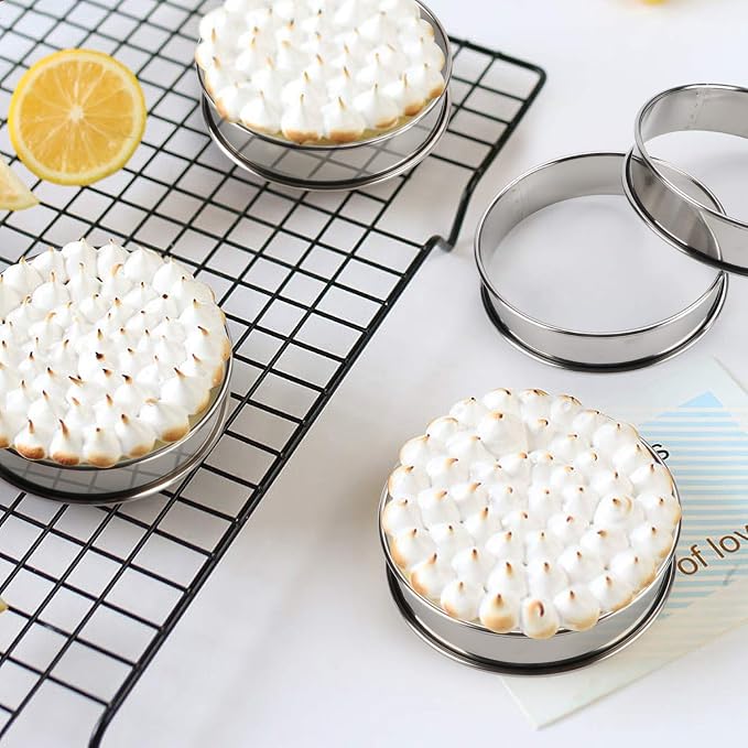 FANGSUN Crumpet Rings, English Muffin Rings 4 Inch,Stainless Steel Tart Rings for Baking,Double Rolled Nonstick Round Cake Ring, Metal Pastry Ring Mold for Griddle, Cooking Egg Ring for Dessert Food