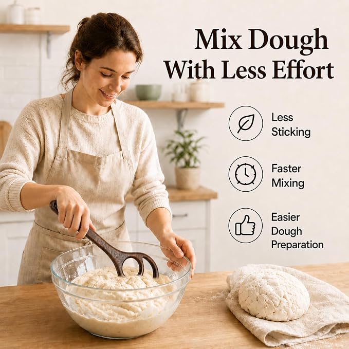 Wooden Danish Dough Whisk Set, 2 Pack Walnut Wood Dough Whisk for Sourdough Bread Baking, Bread Mixer for Pizza Dough, Batter, Pastry & Homemade Bread