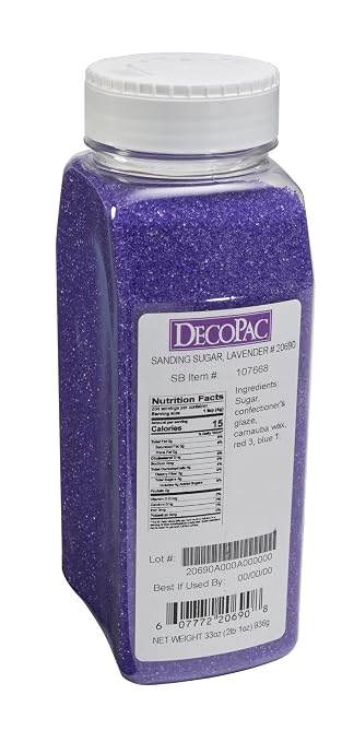 DecoPac Sanding Sugar | Lavender Purple Edible Sugar Sprinkles | 33oz | Edible Sanding Sugar in Handheld Container | Made In USA | Sugar Sprinkle Mix For Cakes, Cupcakes, Cookies, Extra Large Pack | 33 Ounce - Lavender Purple