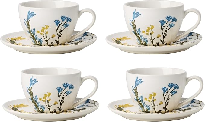 Lenox 898386 Wildflowers Tea Cup & Saucer, Set Of 4
