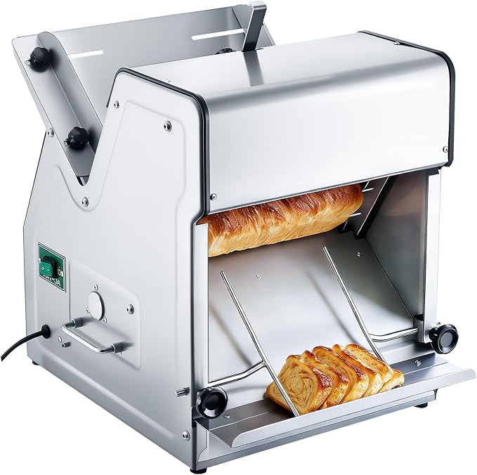 VEVOR Electric Bread Slicer, 370W 1680RPM Bread Slicing C, Stainless Steel Countertop Bread Cutter Machine for 12mm Slice Thickness, Commercial & Home Use for Bakeries Restaurants, 120V