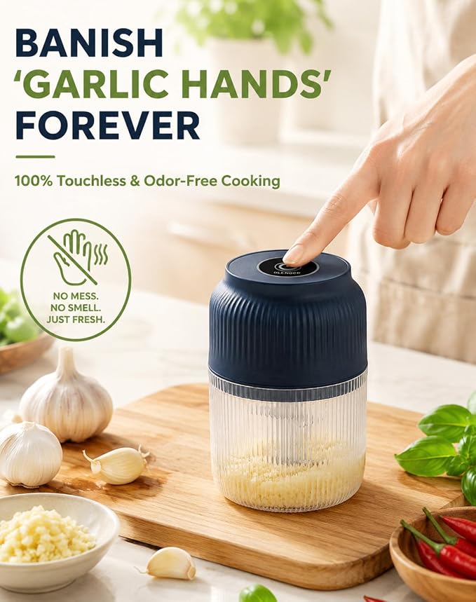 Household Electric Garlic Crusher, Mini Cordless Food Chopper，White：400ML | USB Rechargeable Vegetable Dicer for Ginger, Chili, Nuts, Waterproof & Whisper-Quiet Prep Tool