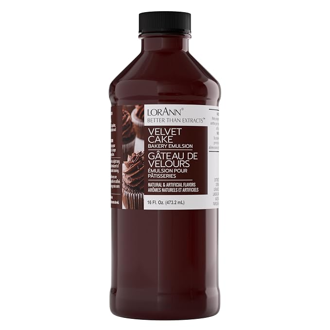 LorAnn Oils Velvet Cake Bakery Emulsion: True Essence, Ideal for Boosting Fruit Tones in Cakes, Cookies & Desserts, Gluten-Free, Keto-Friendly, Extract Substitute Essential, No Added Color, 16 Oz