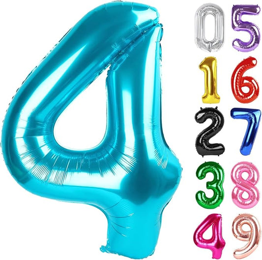 Light Blue Number 4 Balloon 40 Inch, 4th Birthday Party Decorations for Children, Giant 4 Foil Balloon for Party Supplies