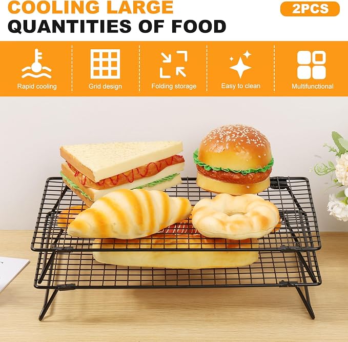 2 Pcs Cooling Racks for Cooking and Baking, 13.4x9.4inch Cookie Cooling Racks, Carbon Steel Wire Cooling Rack for Baking, Stackable Cooling Rack for Baking Cooking Cooling Roasting Making Jerky