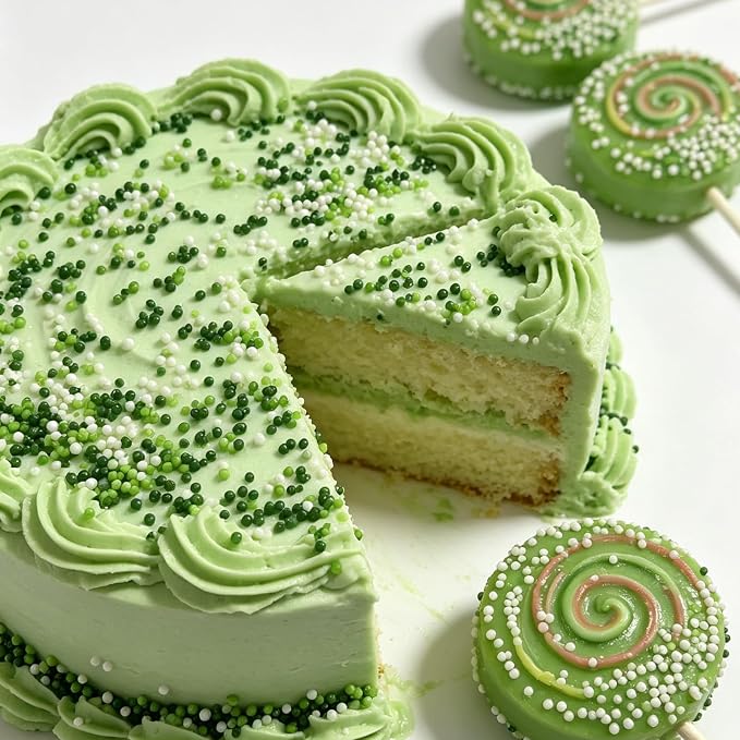Homipooty Nonpareils Sprinkles Edible Green White Pearl Sugar sprinkles 110g/3.88oz 2mm Mini Sugar Pearls Baking Cakes Cupcake Topper Ice Cream and Cake Decorations for Patrick's Day