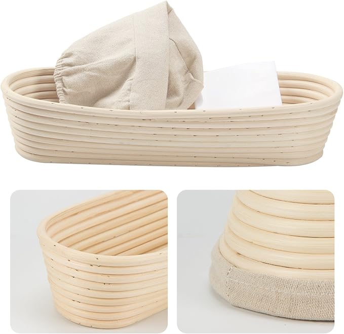 ANPHSIN 13" Banneton Bread Proofing Basket - Sourdough Basket Loaf Brotform, Oval Dough Rising Bowl with Liner for Homemade Bread Making Baking Supplies Gifts