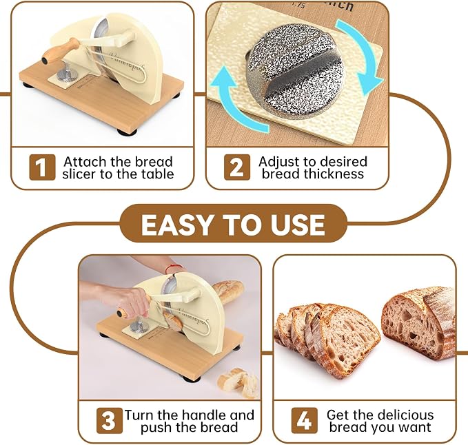vanerepok Upgrade Manual Bread Slicer for Homemade Sourdough Bread, Classic Hand Crank Home Bread Slicer With Scale Line and Steel Fence, Sharp Blade, Adjustable Width for Homemade & Commercial Use