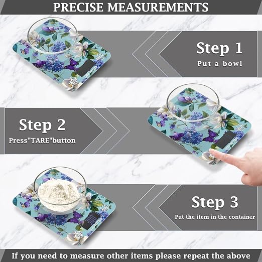 Food Scale Kitchen Scale for Baking Cooking Digital Food Weighing Measuring Scale Small Waterproof Electric Food Scale Elegant Hydrangeas Magnolias Butterflies