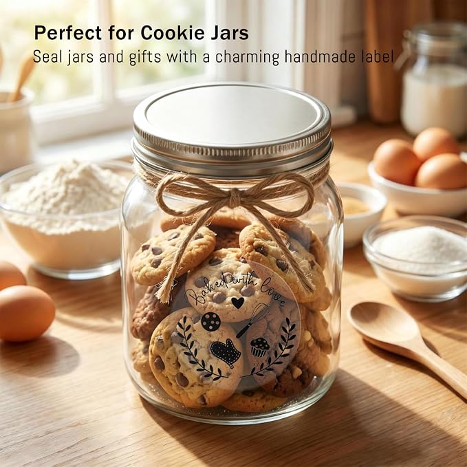 100PCS Baked with Love Stickers,1.6" Round Black Foil Baking Labels for Cookies, Candy Table, Bakery Packaging, Unique Touch to Your Business and Homemade Cookies, Dessert Table Decor (Black)