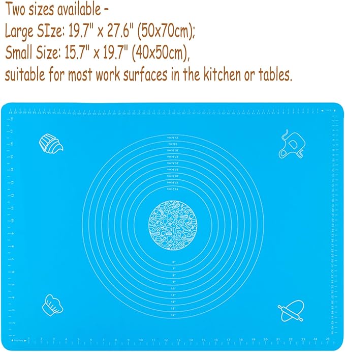 Silicone Baking Mat with Measurements, Non-Slip Non Stick Pastry Mat Sheetfor for Dough,Pastry, Bread, Cookies, Pizza, Fondant, Pasta