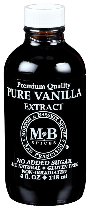 Morton & Bassett Pure Vanilla Extract, 4 fl oz – No Artificial Additives, Non-GMO, Rich & Smooth Flavor for Baking, Desserts & Beverages