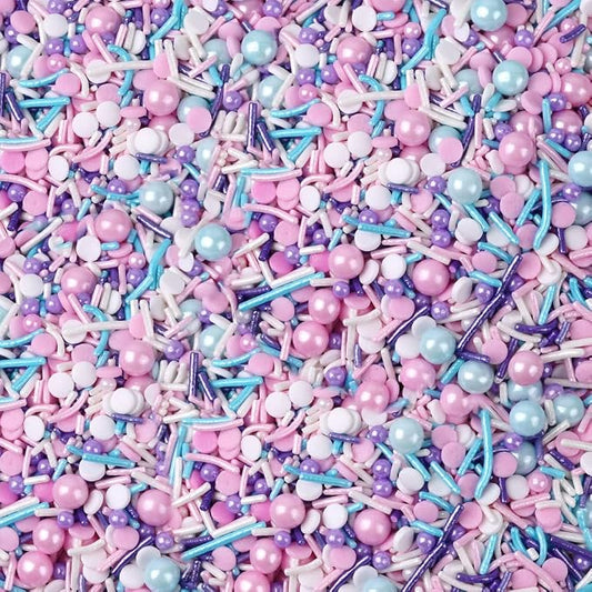 LEBERY 8.4 Oz Pastel Sprinkles, White Pink Purple Blue Sprinkles, Edible Cake Cupcake Sprinkle Edible Cake Pearls for Cake Decorating Mermaid Sprinkle Jimmies Mix for Baking Cookie Decoration