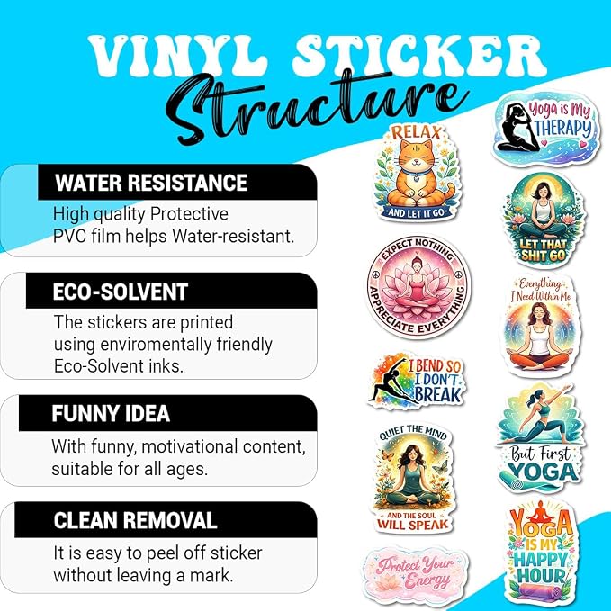 10pcs Yoga Stickers Gifts for Yoga Lovers Women Wellness Multiple Different Design, Waterproof UV-Resistant for Water Bottle, Laptop, Window, Car