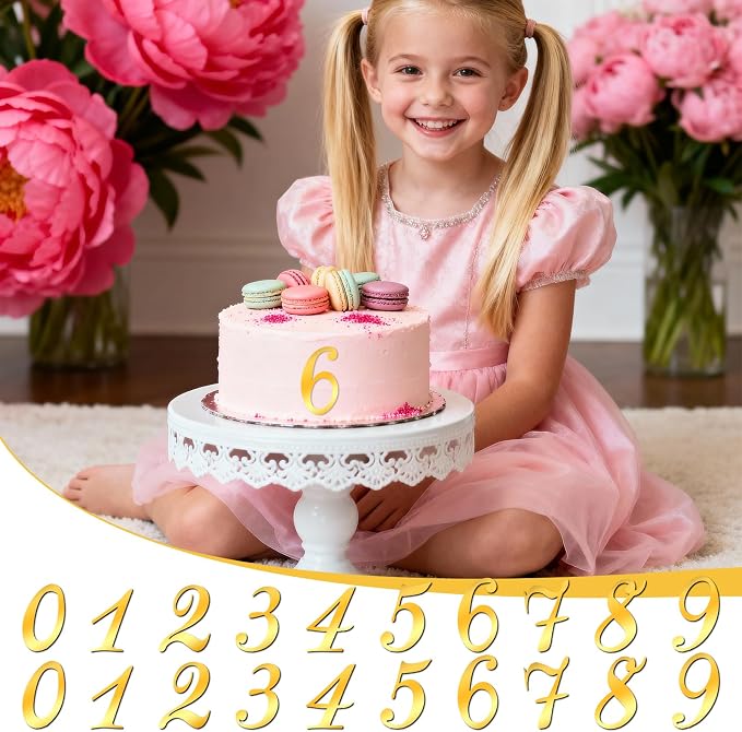 Ouligay 20 Pieces Gold Shiny Acrylic Number Cake Topper 0-9 Numbers Happy Birthday Cake Topper Gold Acrylic Wedding Party Cupcake Toppers for Birthday Wedding Party Anniversary Decorations