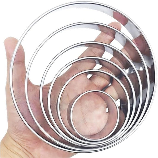 Doczen Large Round Cookie Cutter 6 PCS (2, 3, 3.5, 4, 5, 6 Inch) Set, 6-Piece Stainless Steel Biscuit Cutters, Heavy Duty Metal Ring Mold for Burger Press & Meat Shaping, Tortilla Crust