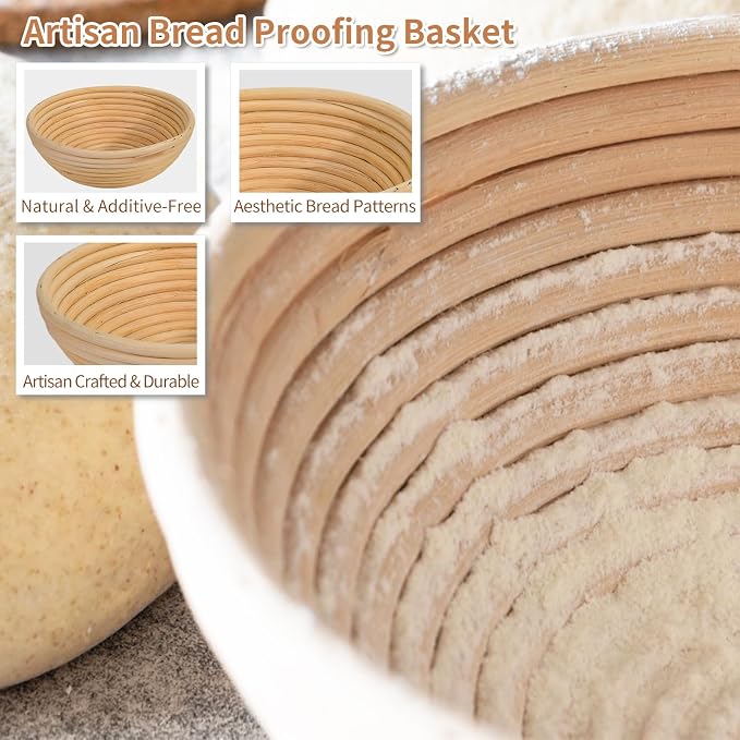 Sourdough Starter Kit with 10" Round & 9" Oval Banneton Proofing Basket and Starter Jar, Complete Sourdough Bread Baking Supplies and Baking Gifts for Women, Men, and Bread Bakers