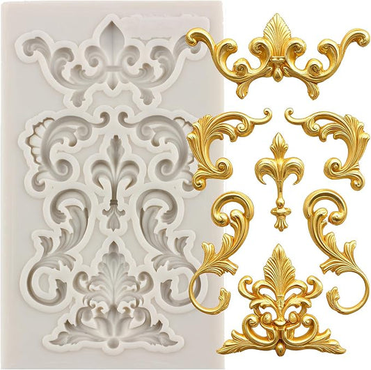 Baroque Fondant Molds, Silicone Border Chocolate Scroll Mold For Cake Decorating Cupcake Topper Candy Chocolate Gum Paste Polymer Clay Set Of 1