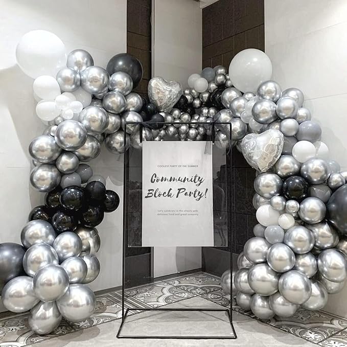 120pcs Metallic Silver Balloon Arch Kit, 18 12 10 5 inch Chrome Silver Latex Balloons Different Sizes Balloon Garland for Wedding Baby Shower Disco Birthday Party Decorations