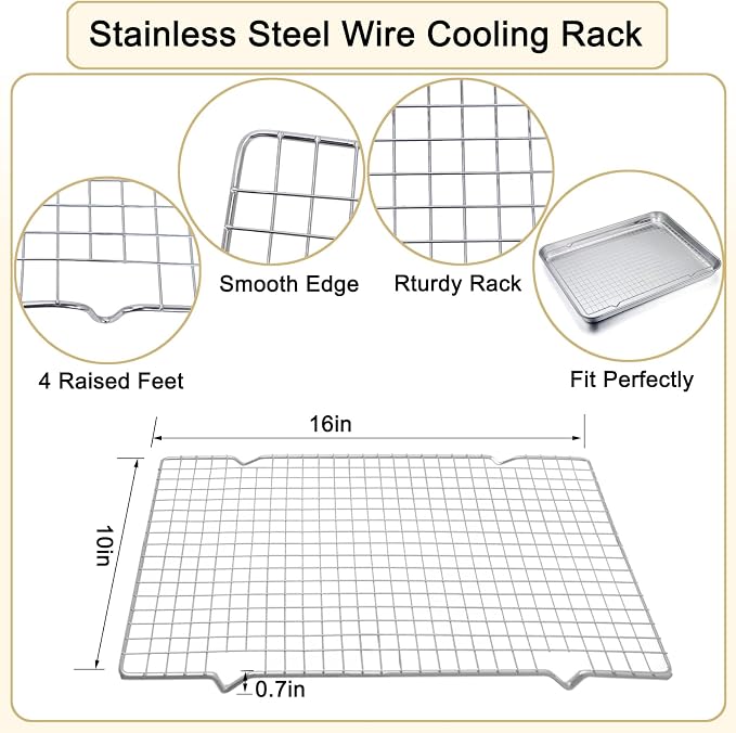 Cleaning Brush Included Cooling Rack for Cooking and Baking - 10" x 15" Set of 2 Stainless Steel, Oven Safe Grid Wire Cookie Cooling Racks