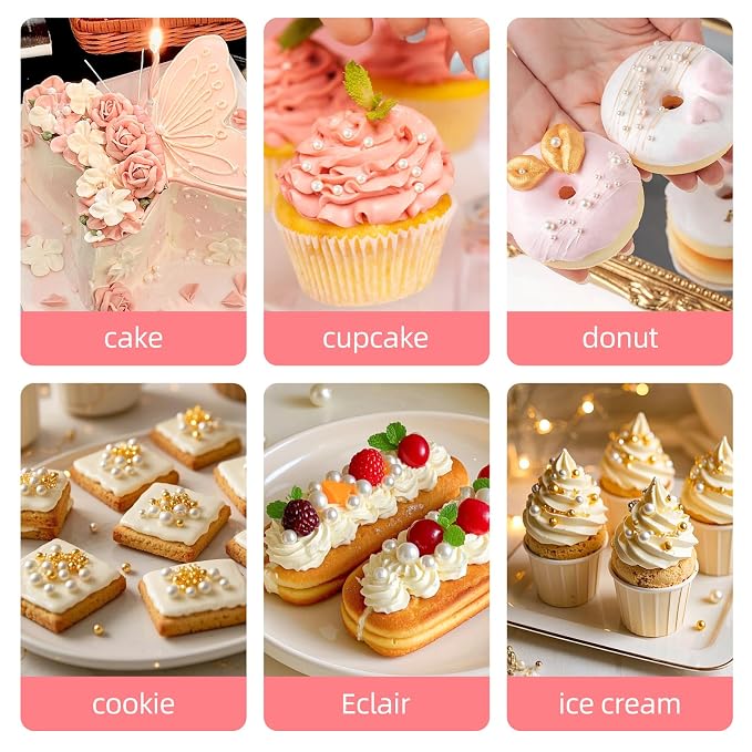 Edible White Pearl Sprinkles for Cake Decorating,130g,Edible Pearl Sugar Mix Size,Baking Candy Decorations,Cupcake Toppers,Cookie Donuts Ice Cream Dessert Decorating,Wedding Birthday Party Supplies