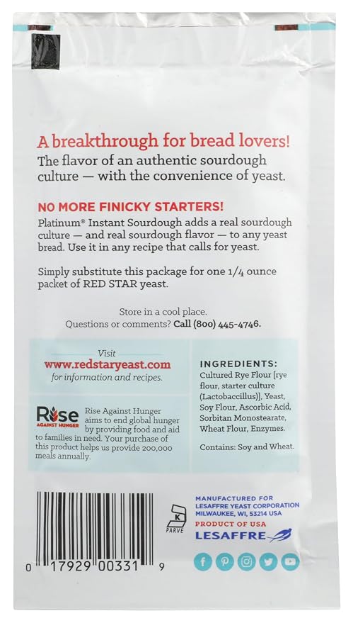 Red Star Platinum Instant Sourdough Yeast, 0.63 Ounces (Pack Of 20)