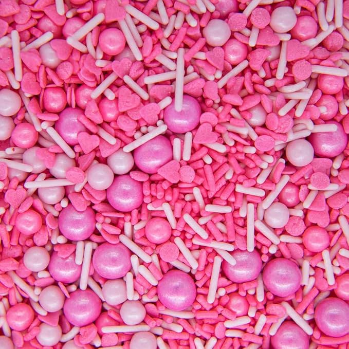 Valentines Day Heart Sprinkles Pink, Valentine Sprinkles Jimmies Pink White Edible Sprinkles for Cake Decorating Decorations Cookie Cupcake Cake Sprinkle Made in USA