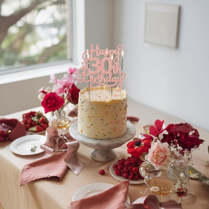 1 Pack Happy 30th Birthday Cake Topper Rose Gold Glitter 30 & Fabulous Cheers to 30 Years Old 30th Birthday Cake Pick for Celebrating 30th Birthday Anniversary Party Cake Decorations Supplies