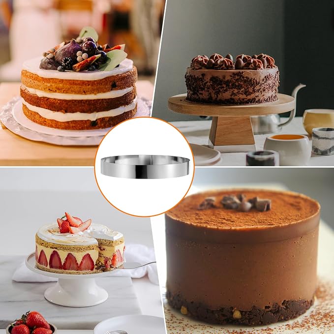 HARFINGTON 2PCS Round Cake Ring 12 x 2 Inch Seamless Stainless Steel Pastry Mousse Dessert Ring Mirror Coating for Baking Cooking Making Tool