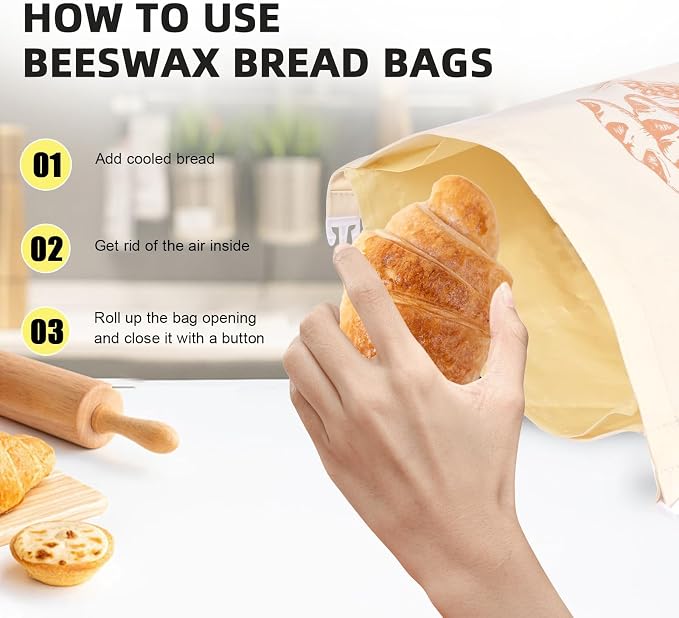 2-Pack XL Reusable Bread Bags For Homemade Bread With Removable Cotton Beeswax Lining, 13x17 Inches Ideal Bag For Home Baking