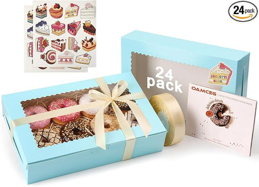 OAMCEG 24 Pack Cookie Boxes with Window, 12x8x2.5 Inch Bakery Treat Boxes for Christmas Holiday Gift Giving, Desserts, Donuts, Pastries-Blue