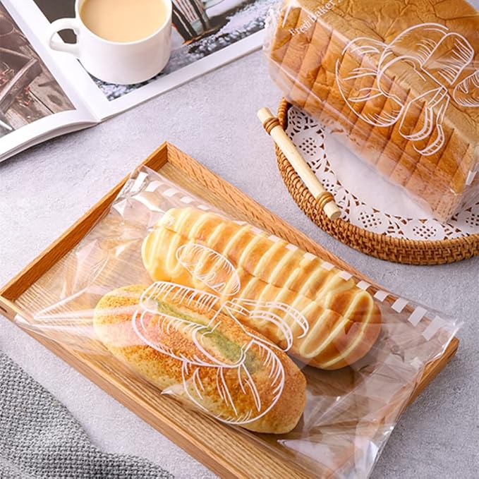 50 Pcs Bread Bags with Ties - 8x18 Inch with 4" Side Gusset Clear Plastic Bakery Bags for Homemade Sourdough, Artisan Loaves, Crusty Bread Storage