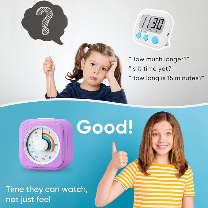 Rainbow Visual Timer for Kids, 60 Minute Silent Countdown Clock with Color Disk, Time Management Tool for ADHD, Classroom, Kitchen, Office, Study, Pomodoro