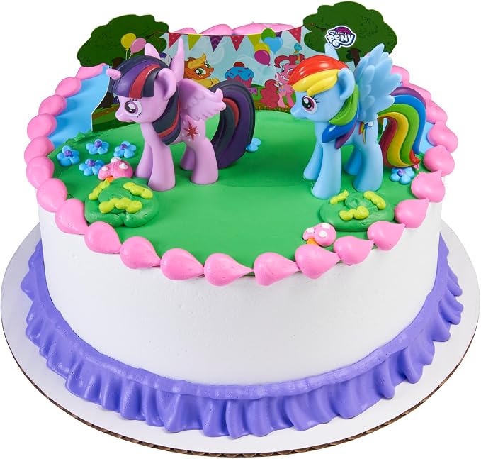 DecoPac My Little Pony Cake Topper, 3-Piece Cake Decorations with Rainbow Dash and Twilight Sparkle Ponies for Fun After the Birthday Party, 3"