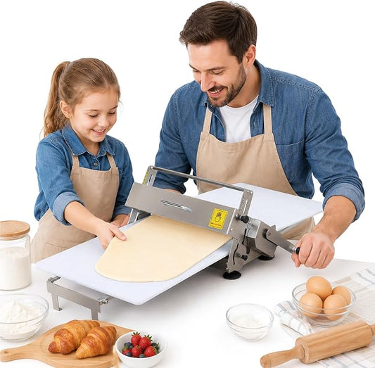 Manual Dough Sheeter Machine, Foldable Stainless Steel Pastry Roller with Adjustable Thickness 0-25mm, Dough Press & Croissant Laminator for Home & Commercial Bakeries