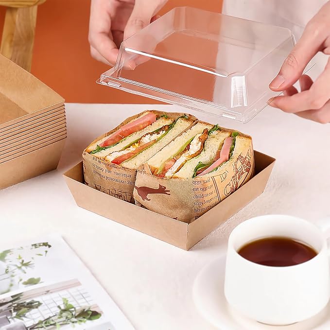 BUIYLV 50 Pack Charcuterie Boxes with Clear Lids, 4 Inches Brown Dessert Boxes To Go Disposable Mini Charcuterie Boxes for Cookie, Sandwich, Strawberry, Cupcake, Macaron, Cake Slice