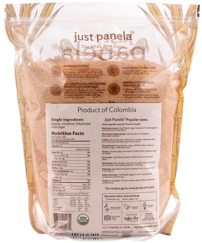 Just Panela Organic Unrefined Cane Sugar 5 Pound Pack of 1 | 100% Unprocessed, Raw Sugar | Panela Great for Baking, Cooking & Sweetening | Healthier Alternative to Regular Refined Sugar