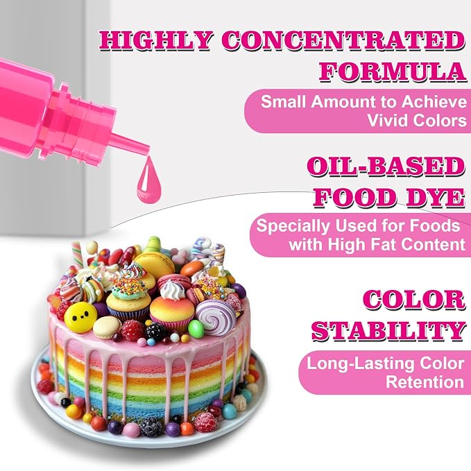 24 Color Oil Based Food Coloring Set, 8.4 Fl. Oz, Concentrated Oil Based Food Coloring for Chocolate Melts Candy Cake 0.35 Fl. Oz (10ml)/Bottles