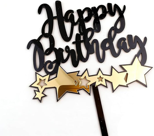 Acrylic Happy Birthday Cake Topper Durable Reusable Perfect for Birthday Cakes, Cupcakes, Dessert Tables Ideal for Kids Adults Birthday Celebrants (Black,Gold-2)